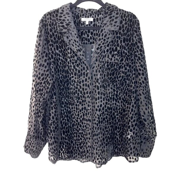 Good American Sheer Bliss Velvet Burnout Blouse Womens Size 6 Relaxed Fit Black - Picture 1 of 11